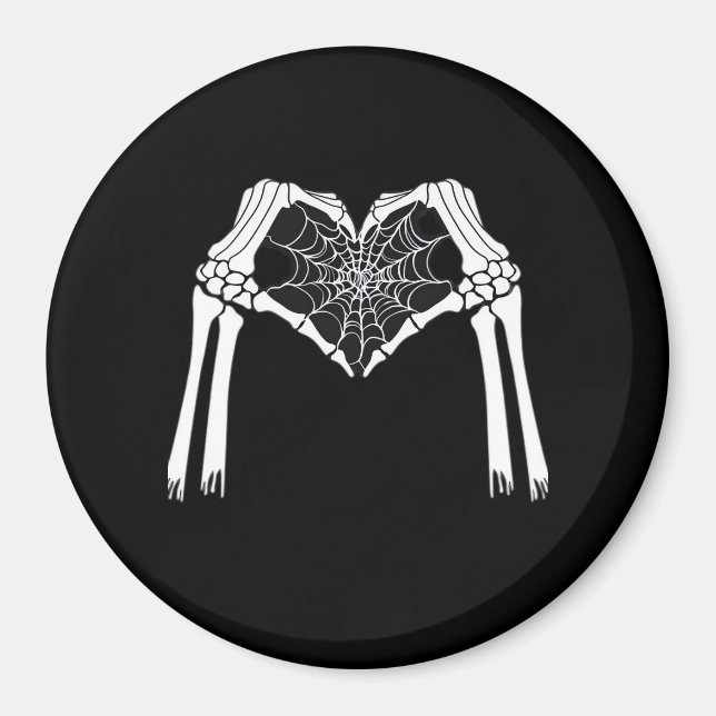 Íman Skeleton Mãos Coração Cobweb (Branco) Clássico (Frente)