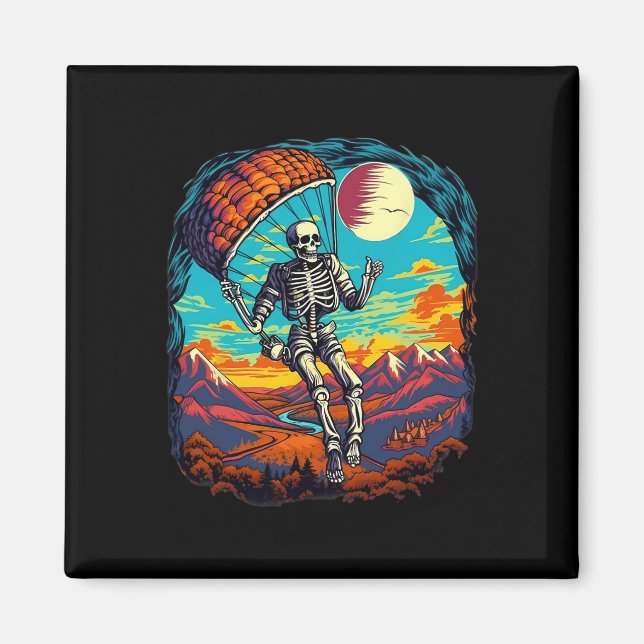 Íman Skeleton Paragliding Skydiving Halloween Spooky (Frente)