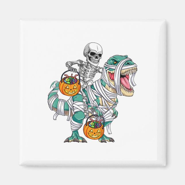 Íman Skeleton Riding Dinossaur T Rex Divorciando Crianç (Frente)
