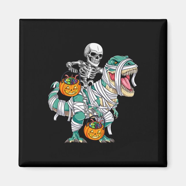 Íman Skeleton Riding Dinossaur T Rex Divorciando Crianç (Frente)