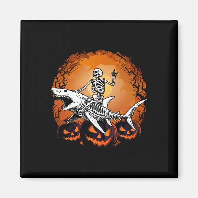 Íman Skeleton Riding Shark Lazy Halloween Costume Engra (Frente)