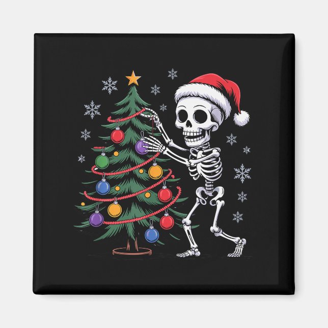 Íman Skeleton Santa Hat Christmas Tree Creepy Cute Xmas (Frente)