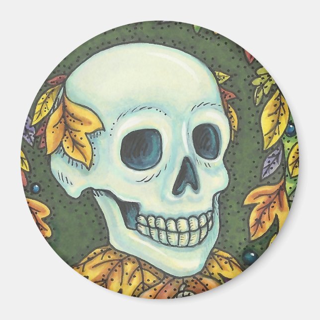 Íman SKELETON SKULL, CAVALHEIROS HALLOWEEN MAGNET Round (Frente)