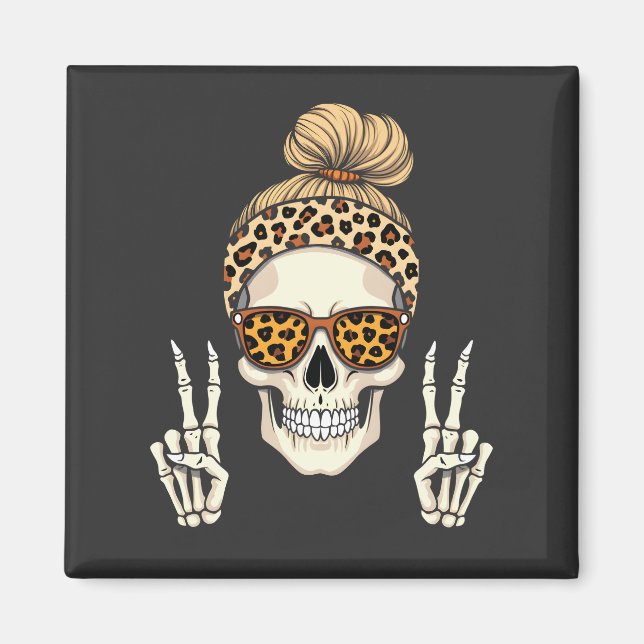 Íman Skeleton Skull Leopard Halloween Mãe (Frente)