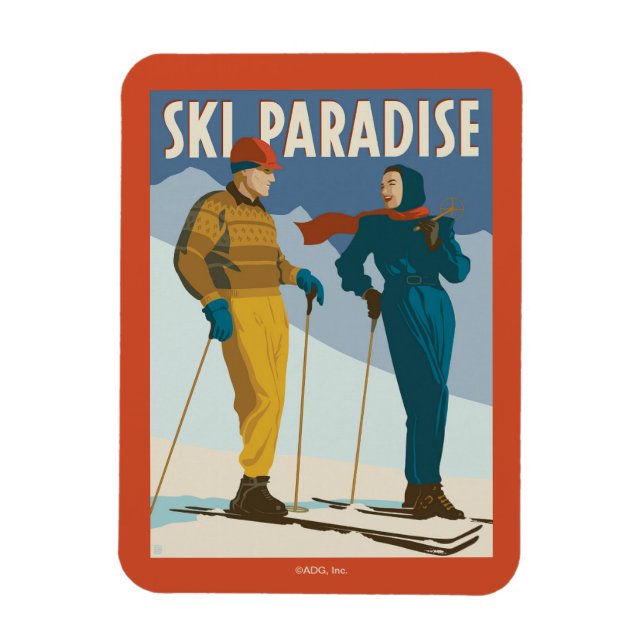 Íman Ski Paradise Vintage Impressão (Vertical)
