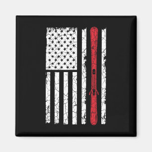 Íman Ski Skiier American Flag Skiing Usa Gift