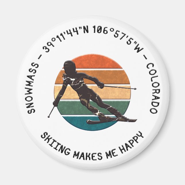Íman Ski Snowmass, Colorado - Woman Skier, Black Text (Frente)