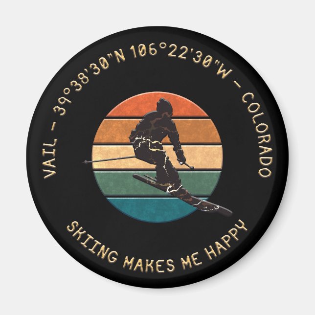 Íman Ski Vail, Colorado - Man Skier Ouro Text (Frente)