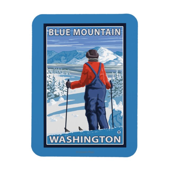 Íman Skier Adminning - Blue Mountain, Washington (Vertical)