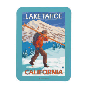 Íman Skier Carregando Snow Skis - Lago Tahoe, Califórni