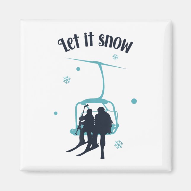 Íman Skiier Ski Retro Winter Deixe Neve Christma (Frente)