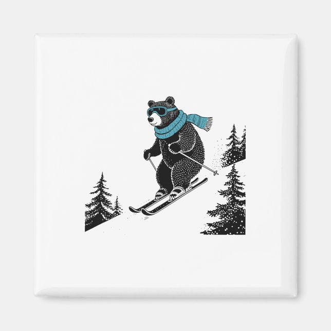 Íman Skiing Bear, Funny Wintersports, Dad Ski Slope, Fu (Frente)