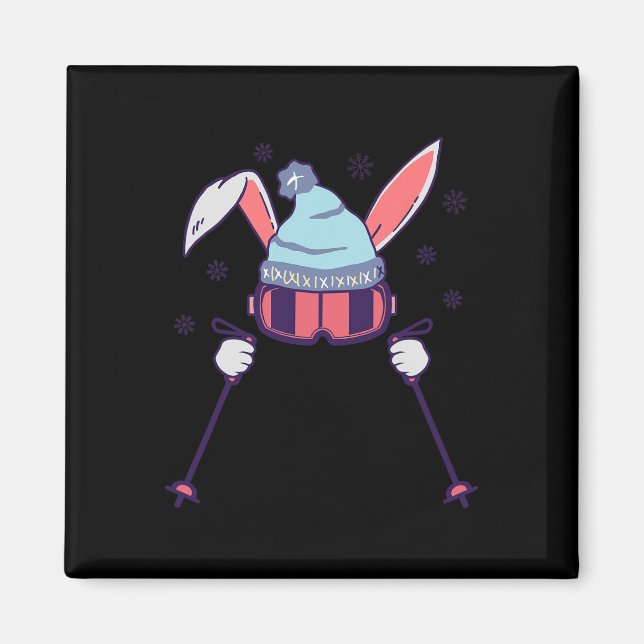 Íman Skiing Rabbit With Goggles And Ski Beanie Winter S (Frente)