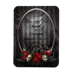 Íman Skulls & Rosa Gothic Salvar o Magnete de Casamento