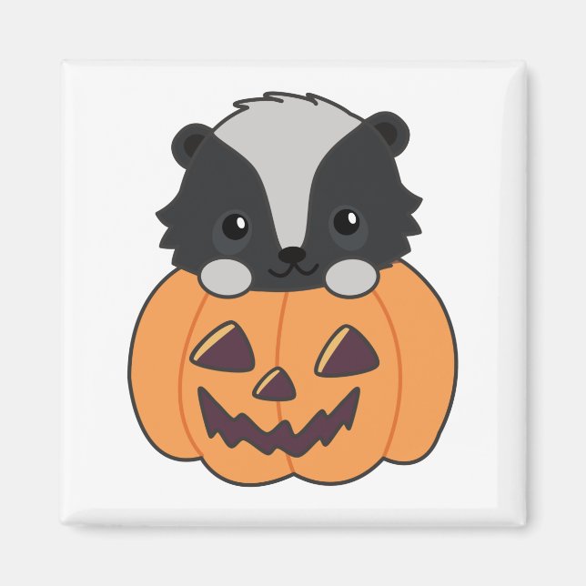 Íman Skunk Pumpkin Cute Skunks Happy Halloween Magnet (Frente)