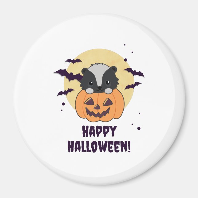 Íman Skunk Pumpkin Cute Skunts Feliz Halloween (Frente)