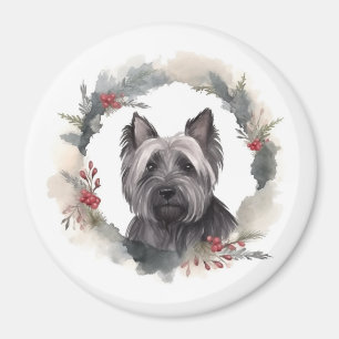 Íman Skye Terrier Christmas Wreath Festivo Pup