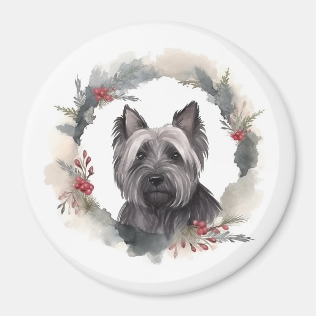 Íman Skye Terrier Christmas Wreath Festivo Pup (Frente)