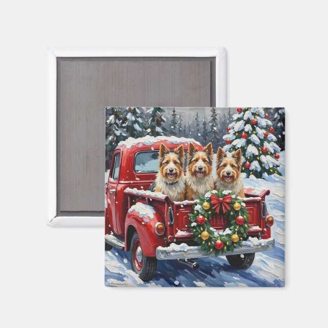 Íman Skye Terrier Natal Caminhão Vermelho Feriado (Front/Back)