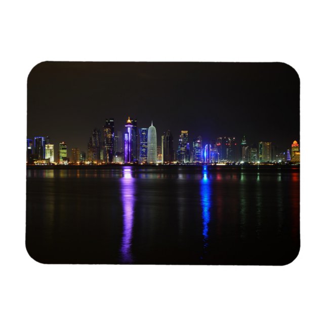 Íman Skyline de Doha, Qatar no ímã retangular noturno (Horizontal)