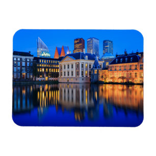 Íman Skyline de Haia no ímã retangular da hora azul