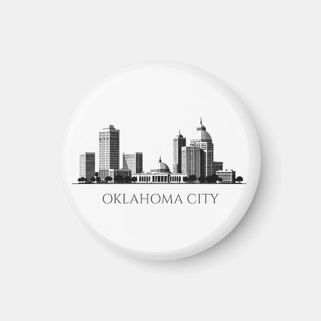 Íman Skyline Estilizado na Cidade de Oklahoma Moderna (Frente)
