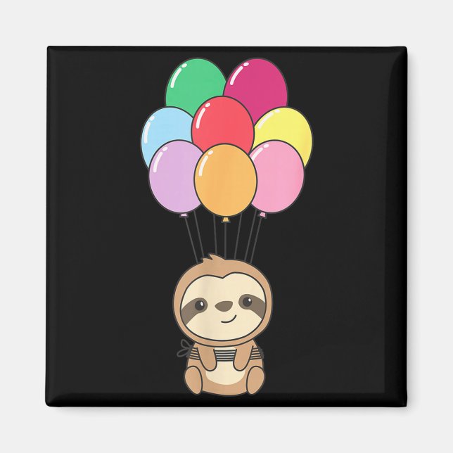 Íman Sloth Flies Up With Colorful Balloons Kawaii Sloth (Frente)