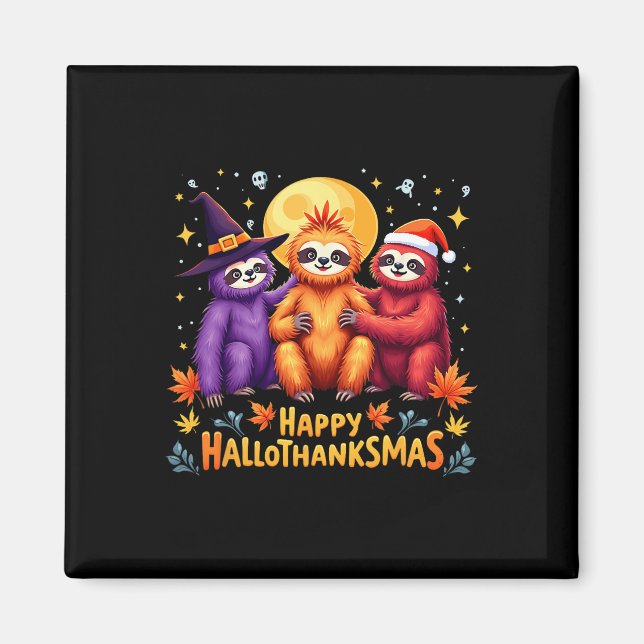 Íman Sloth Happy Hallothanksmas Dia das Bruxas (Frente)