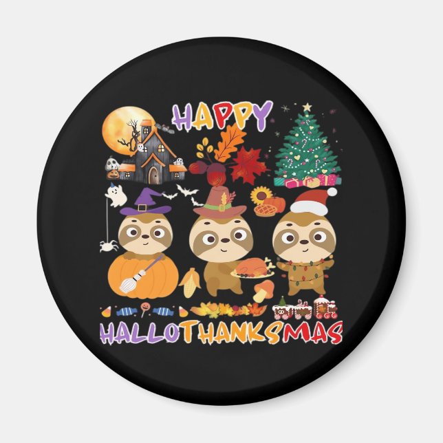 Íman Sloth Happy Hallothanksmas - Dia de as Bruxas engr (Frente)