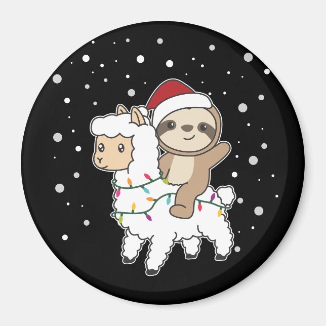 Íman Sloth Lama Natal Neve Inverno Magnet (Frente)