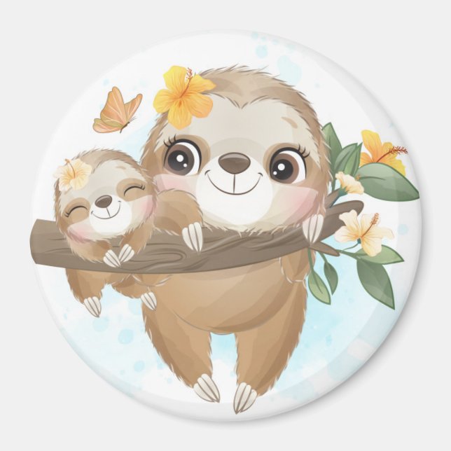 Íman Sloth Mãe com Bebê (Frente)