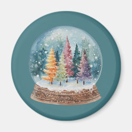 Íman Snow Globe Colorful Christmas Tree Forest