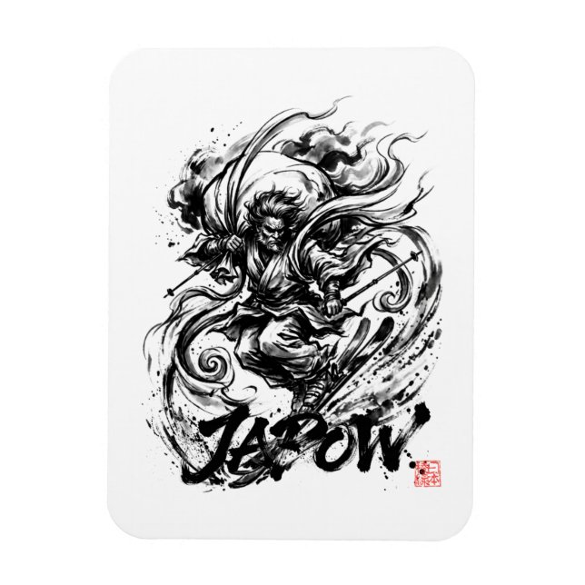Íman Snowboard Brush Art - Skier Fujin God (Vertical)