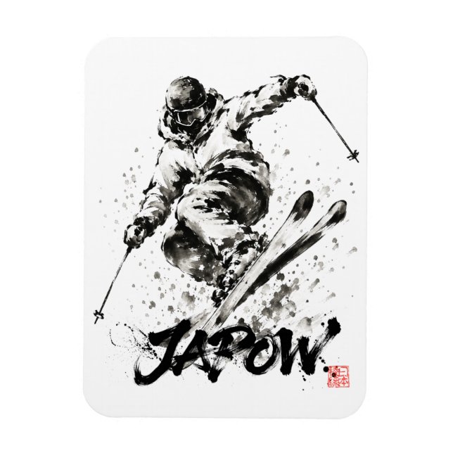 Íman Snowboard Brush Art - Skier Light (Vertical)
