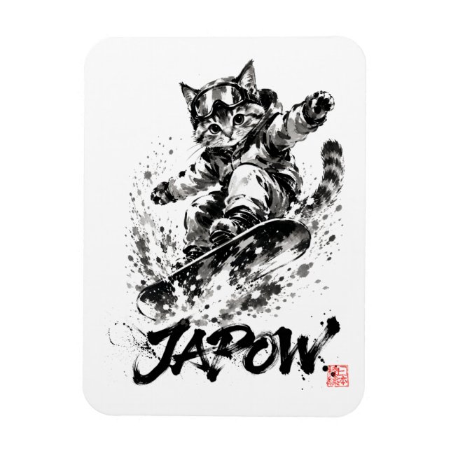 Íman Snowboard Brush Art - Snowboarder cat (Vertical)