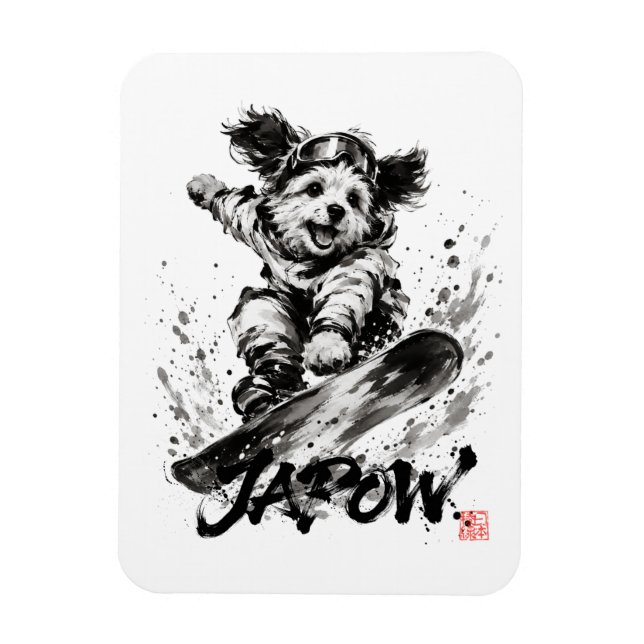 Íman Snowboard Brush Art - Snowboarder Dog (Vertical)