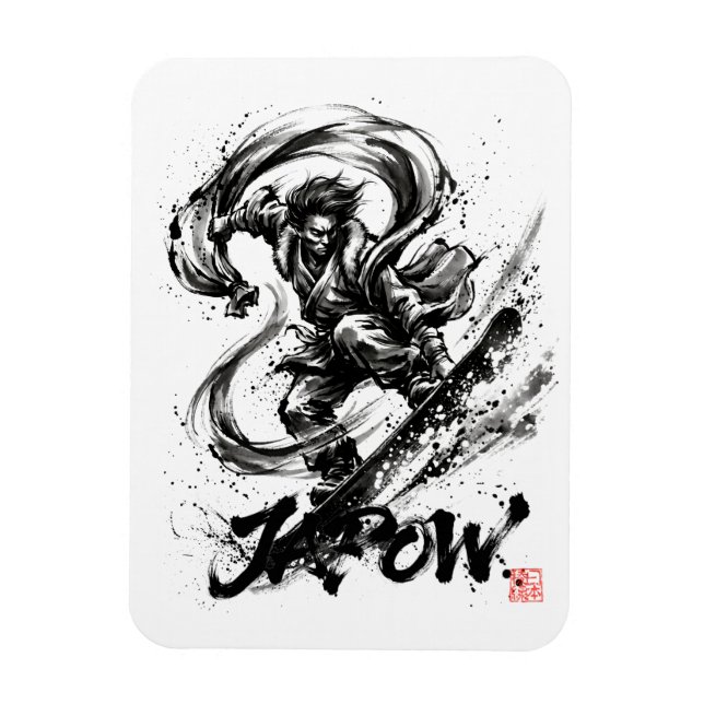 Íman Snowboard Brush Art - Snowboarder Fujin God (Vertical)