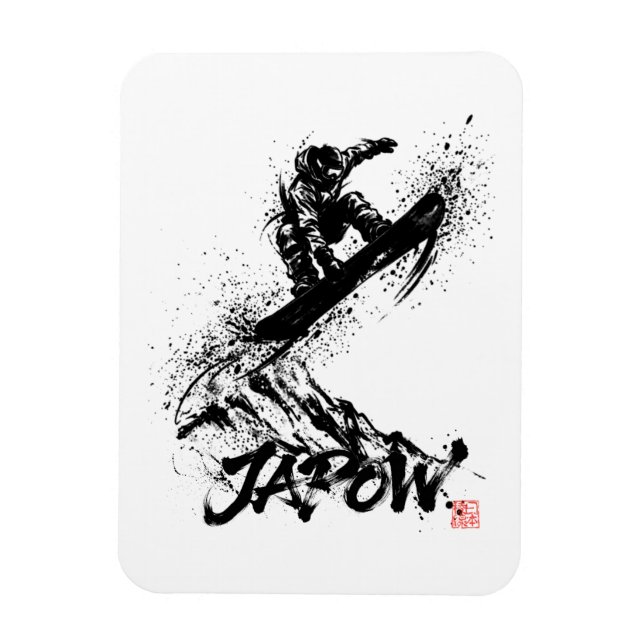 Íman Snowboard Brush Art - Snowboarder Grab Jump (Vertical)