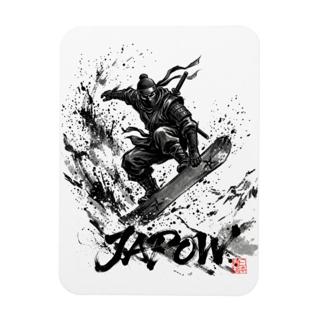 Íman Snowboard Brush Art - Snowboarder Ninja (Vertical)