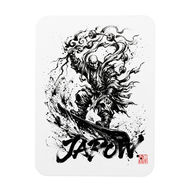 Íman Snowboard Brush Art - Snowboarder Raijin God (Vertical)