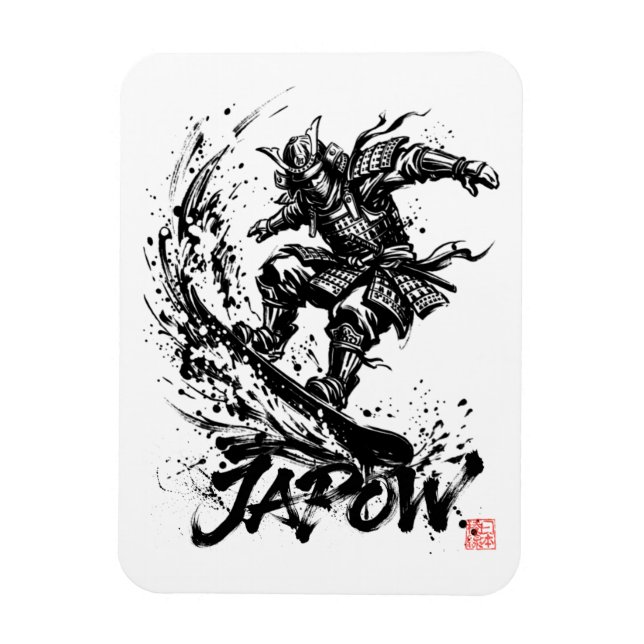 Íman Snowboard Brush Art - Snowboarder Samurai (Vertical)