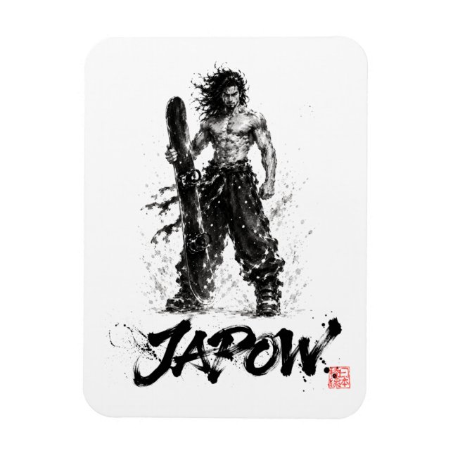 Íman Snowboard Brush Art - Standing Samurai Musashi (Vertical)