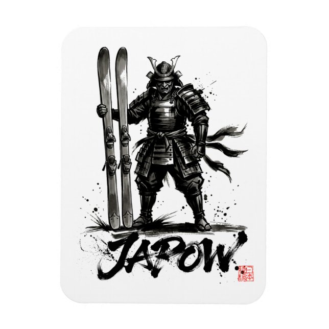 Íman Snowboard Brush Art - Standing Samurai Ski (Vertical)