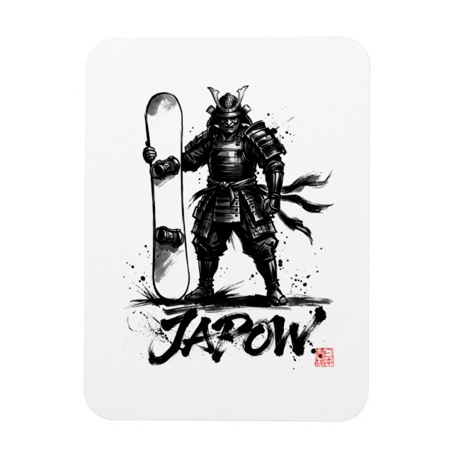 Íman Snowboard Brush Art - Standing Samurai snowboard  (Vertical)
