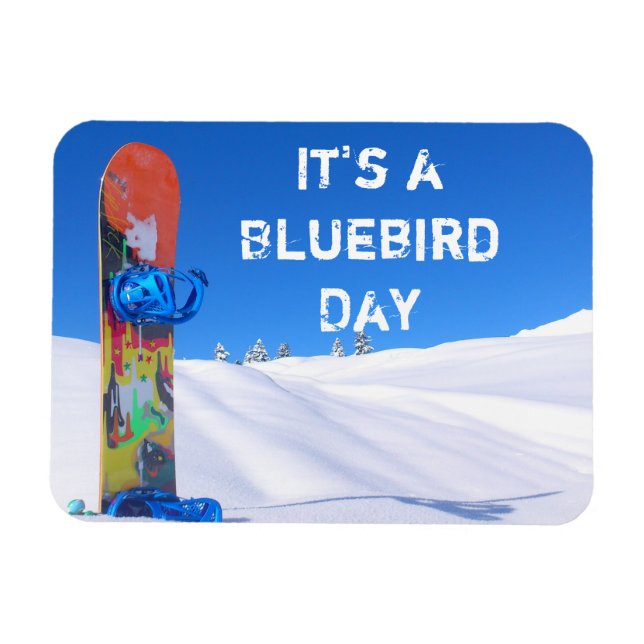 Íman Snowboard em neve, dia do pássaro azul (Horizontal)