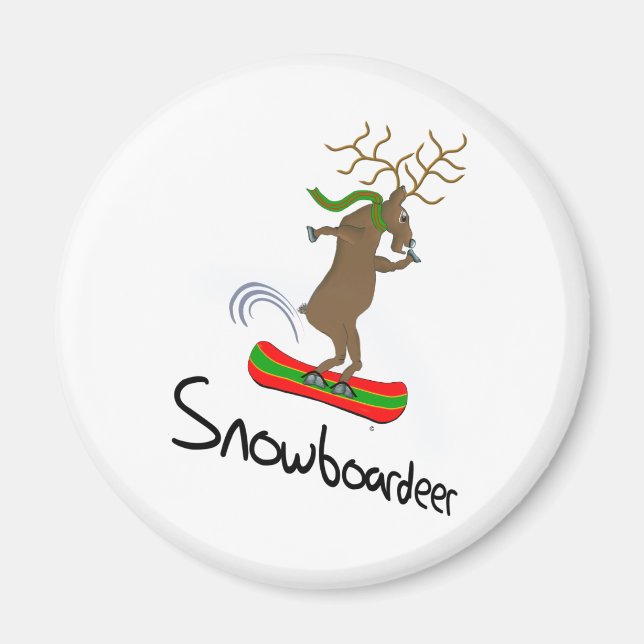 Íman Snowboardeer Funny Snowboard Reindeer (Frente)