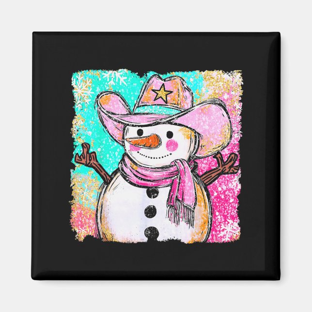 Íman Snowman Cowboy Western Brushstroke Watercolor Xmas (Frente)