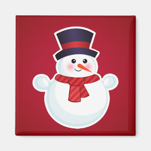 Íman Snowman de Natal em Fundo Vermelho