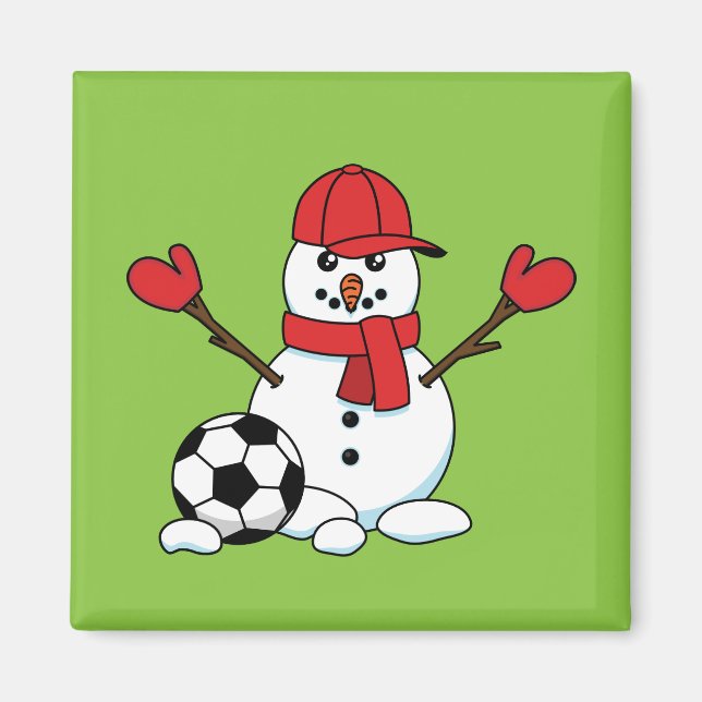 Íman Snowman engraçado com bola de futebol (Frente)