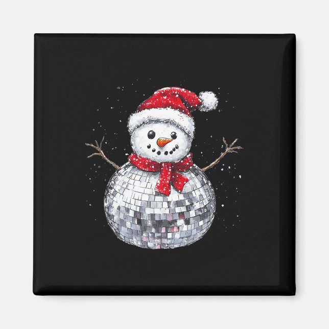 Íman Snowman Natal Retro Santa Hat Disco Ball Match (Frente)